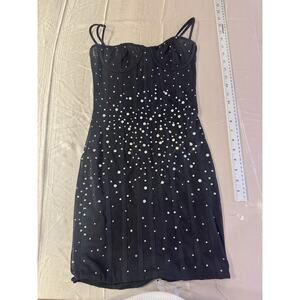 WHITE FOX Come Back Mini Dress w Rhinestones XS Black